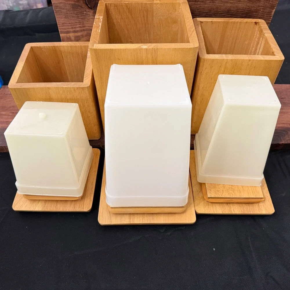 Vintage Kamenstein Wood Canister Set 3 Piece Square Nesting Kitchen Storage